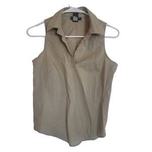 Banana Republic Women's Taupe Cotton/Spandex Sleeveless Top w Collar